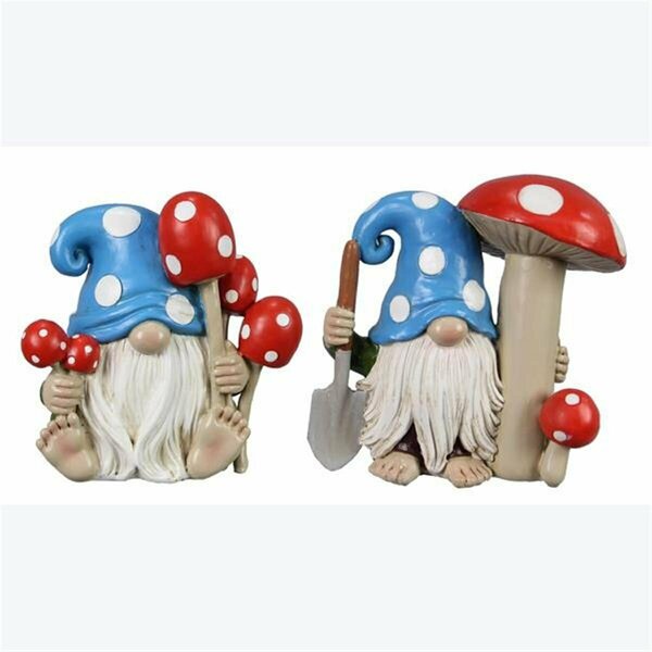 Youngs 4 in. Resin Gnome Garden Stake with Mushroom Figurine, Assorted Color - 2 Assorted 73340